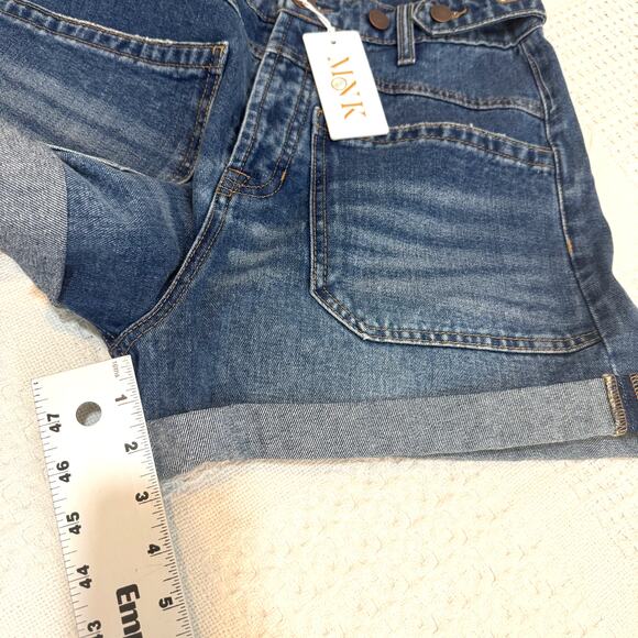 new MNK 10 cuffed high waist tab distressed denim jean shorts SH 3011 - Picture 2 of 10